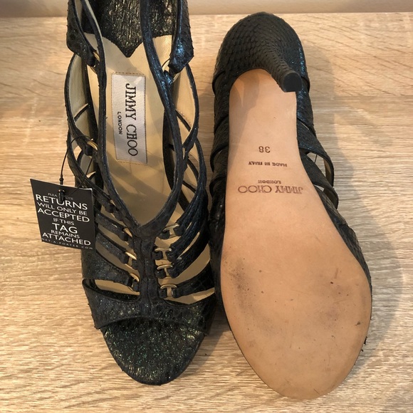 JIMMY CHOO DRAKE WATER SNAKESKIN SANDALS - Picture 3 of 7